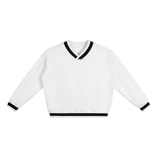 V-Neck Contrast Collar Boxy Sweatshirt D o n e s t a t e