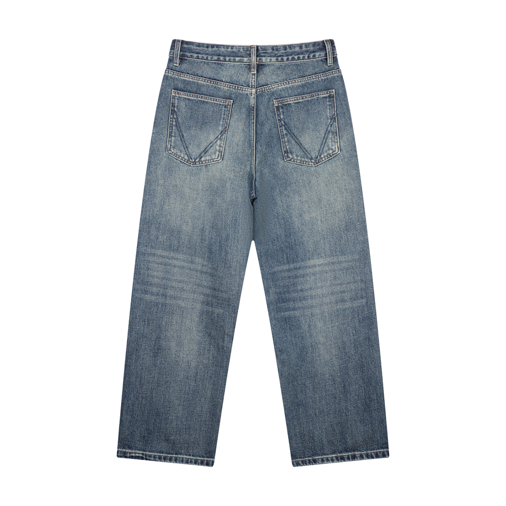 Men's Vintage Wash Straight Leg Denim Jeans ODMPOD
