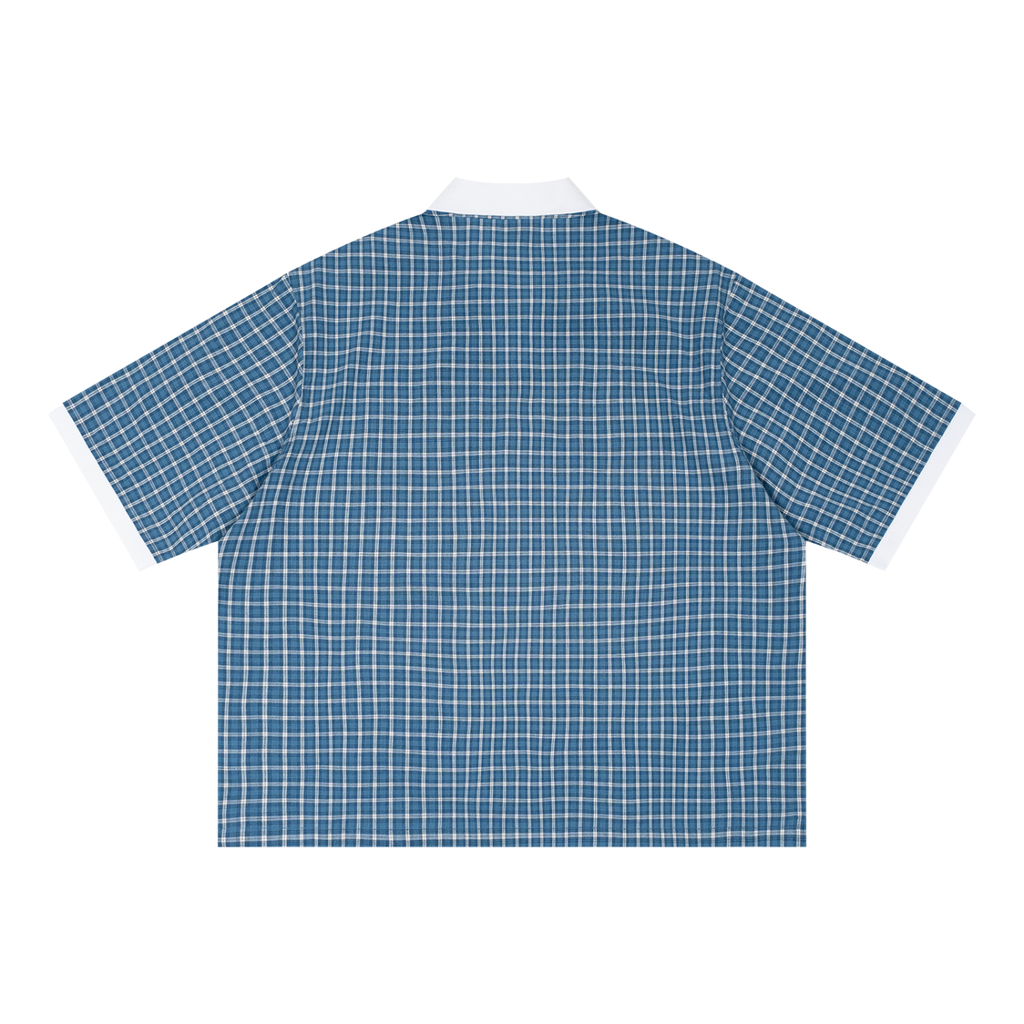 Unisex Boxy Plaid Color Block Polo Shirt ODMPOD