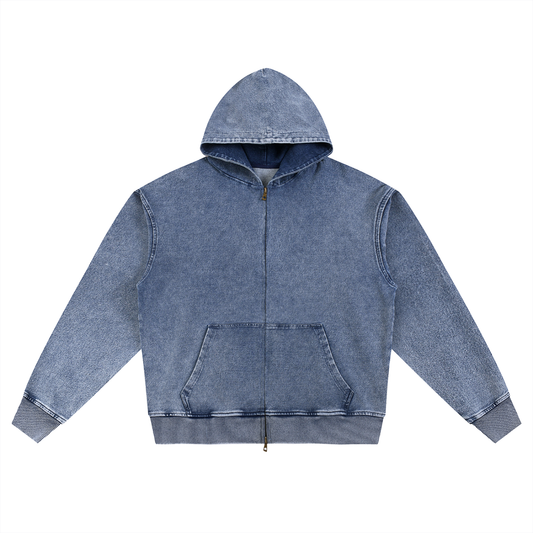 Snow Wash Oversized Zip-Up Hoodie D o n e s t a t e
