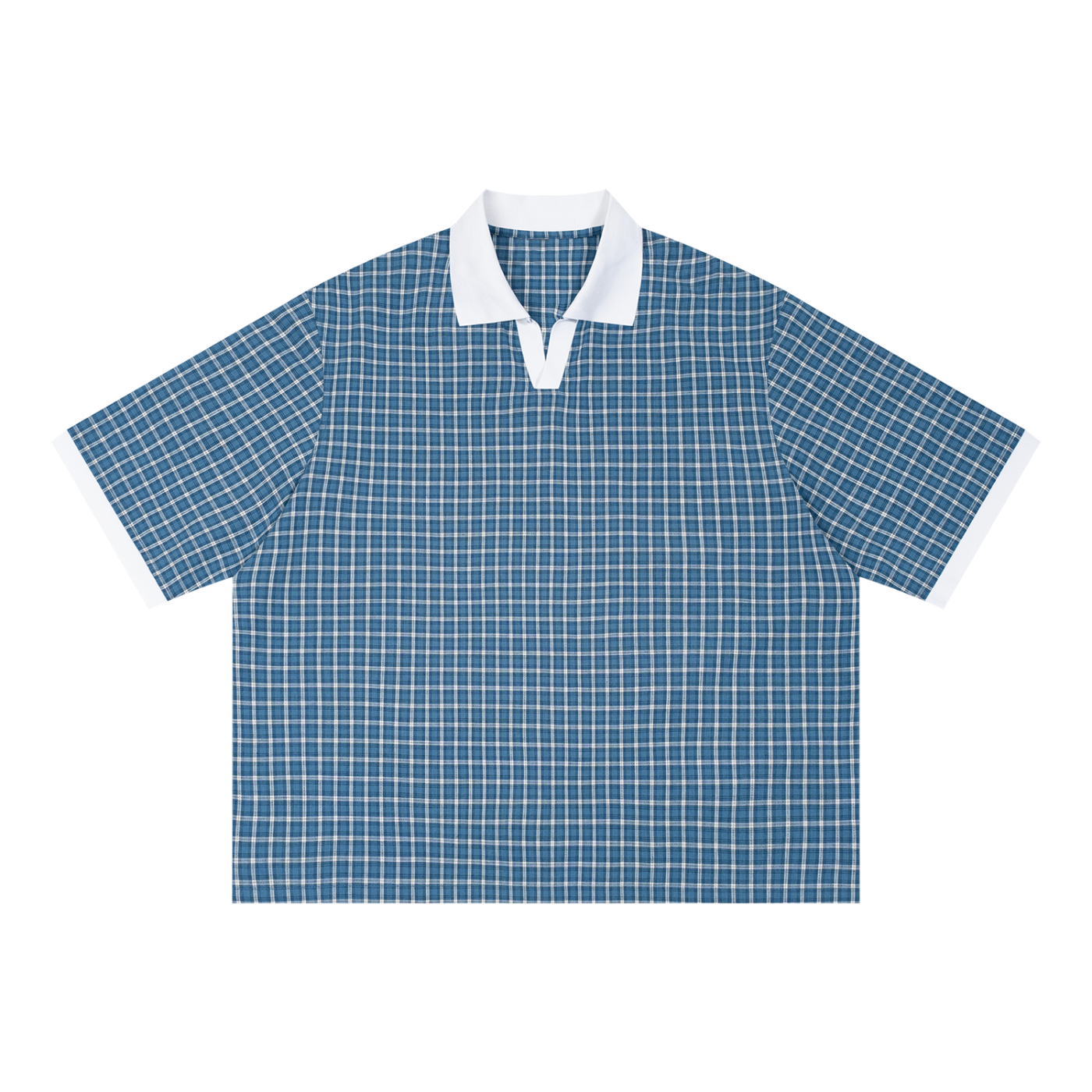 Unisex Boxy Plaid Color Block Polo Shirt ODMPOD