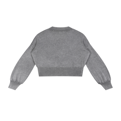 Mineral Wash Balloon Sleeve Cropped Sweater ODMPOD