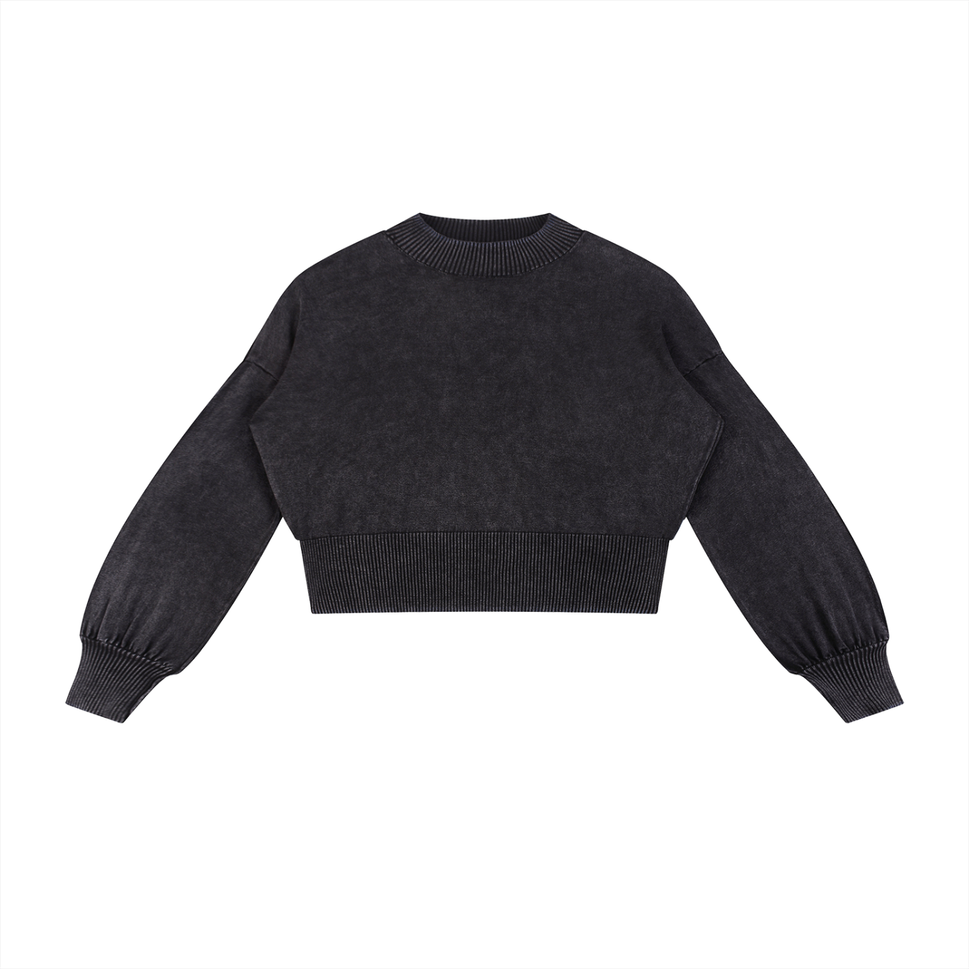 Mineral Wash Balloon Sleeve Cropped Sweater ODMPOD