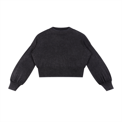 Mineral Wash Balloon Sleeve Cropped Sweater ODMPOD