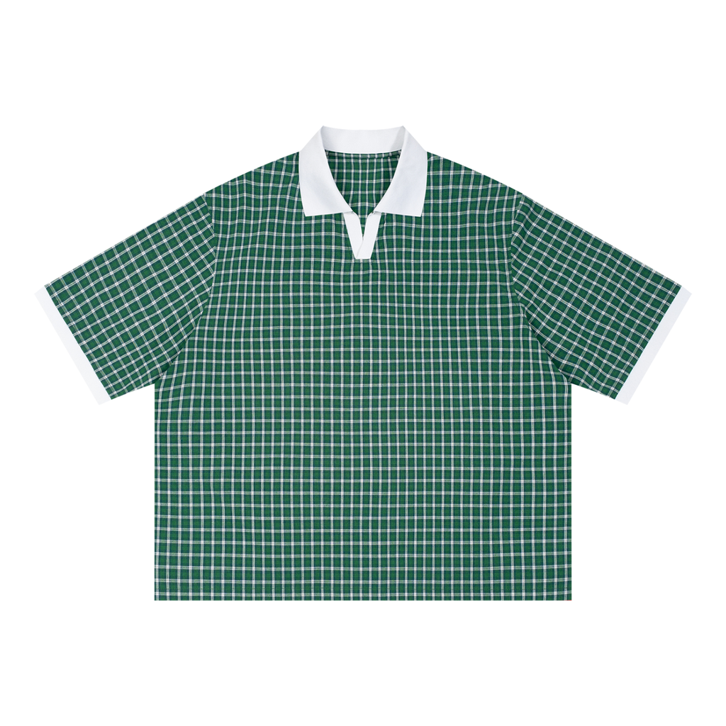 Unisex Boxy Plaid Color Block Polo Shirt ODMPOD