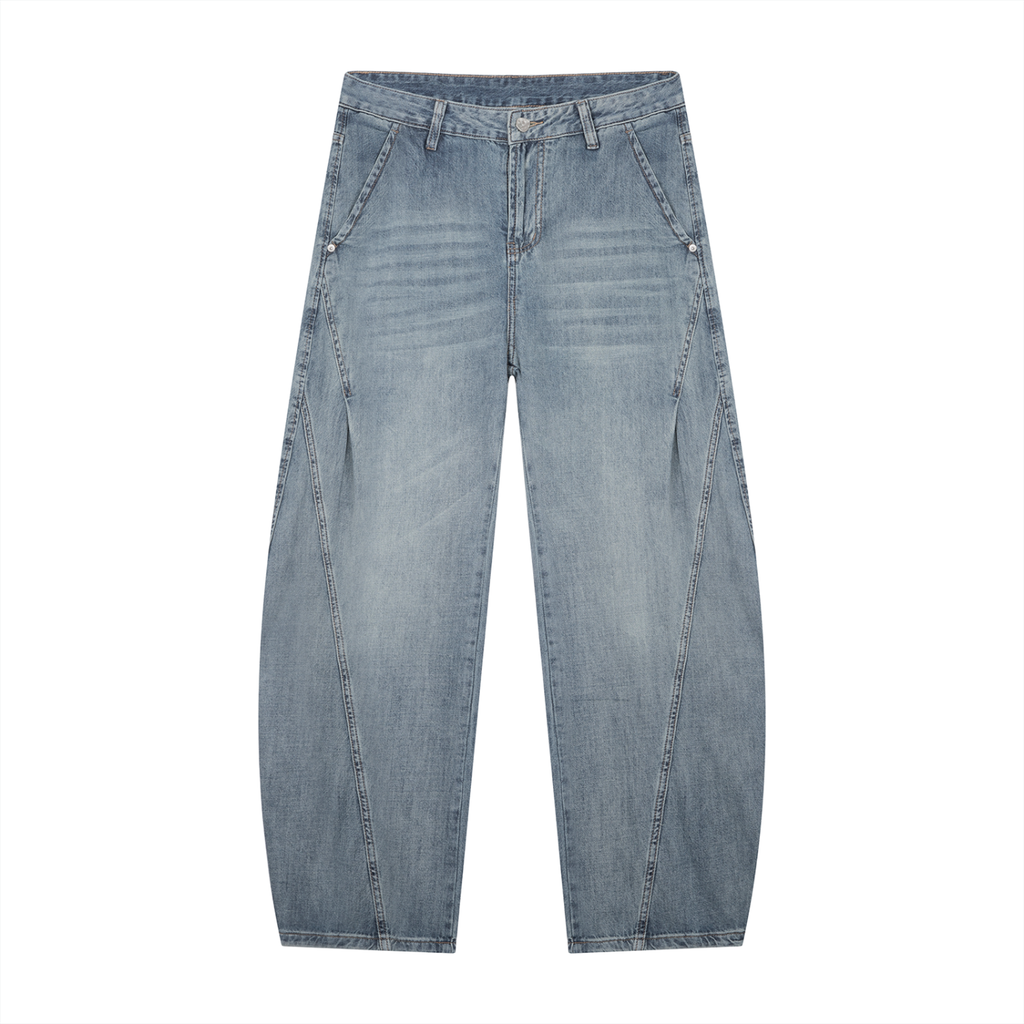 Men's Vintage Wash Barrel Leg Jeans ODMPOD