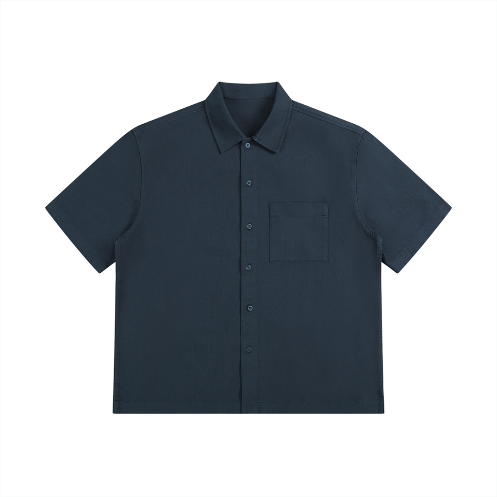 Navy short-sleeve shirt with a pocket on a white background