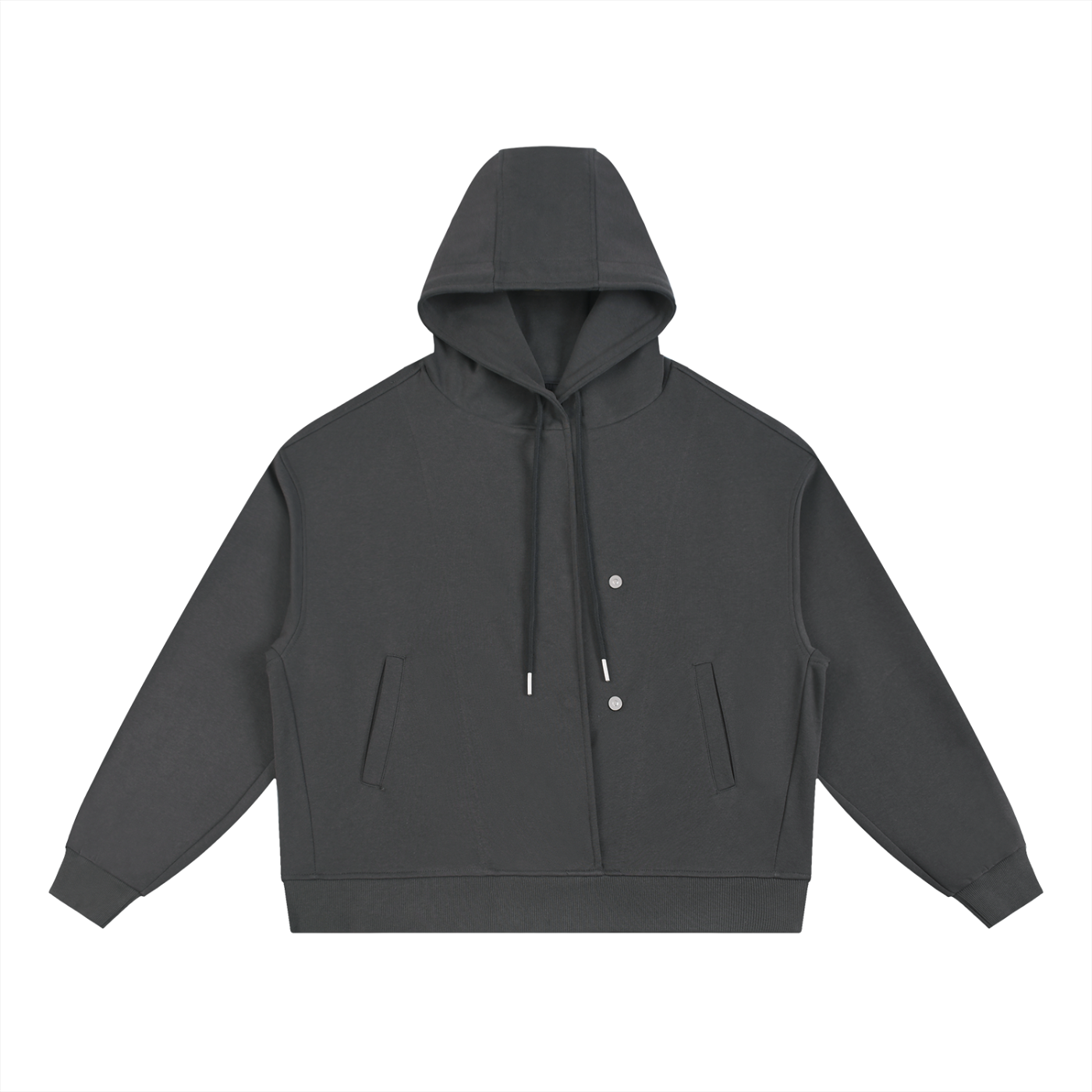 Boxy Button Placket Hoodie D o n e s t a t e