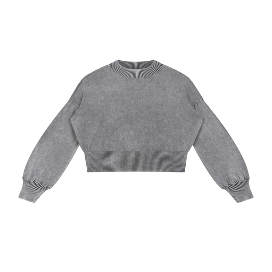 Mineral Wash Balloon Sleeve Cropped Sweater ODMPOD