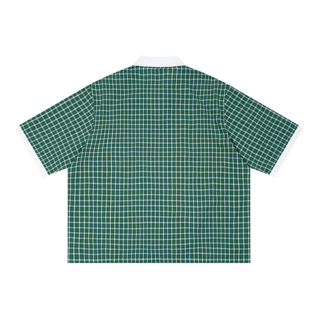 Unisex Boxy Plaid Color Block Polo Shirt ODMPOD