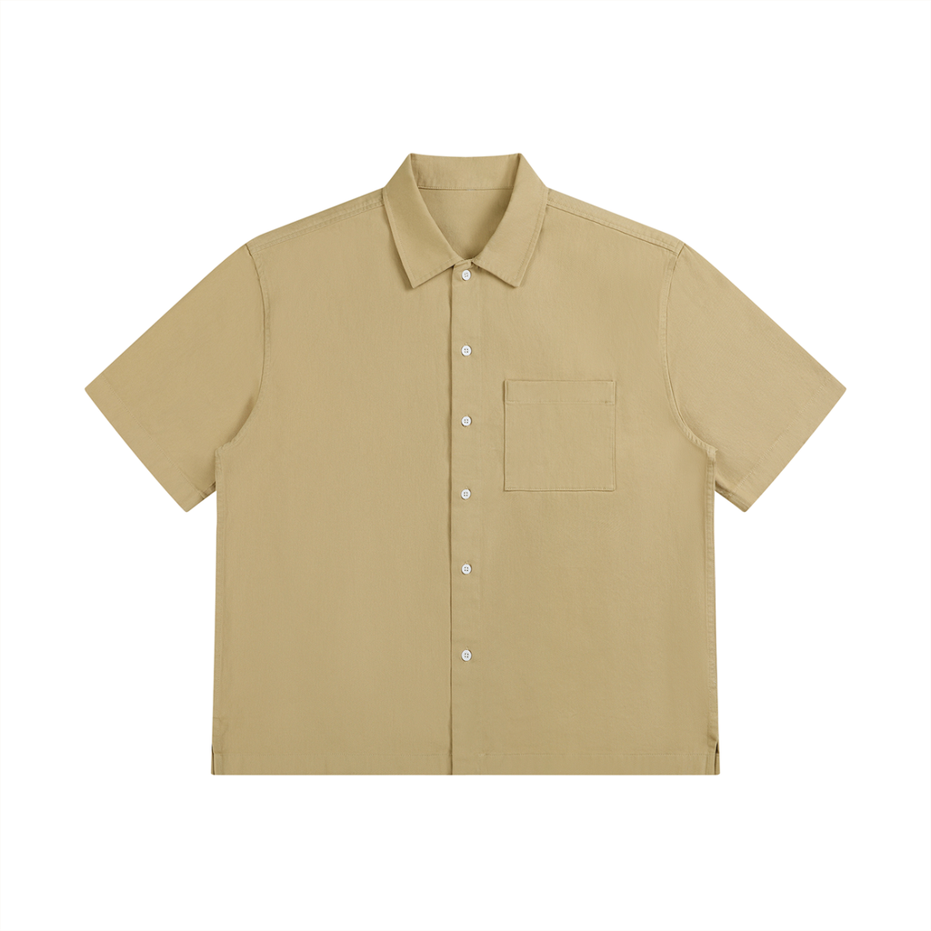 Beige short-sleeve shirt with a pocket on a white background