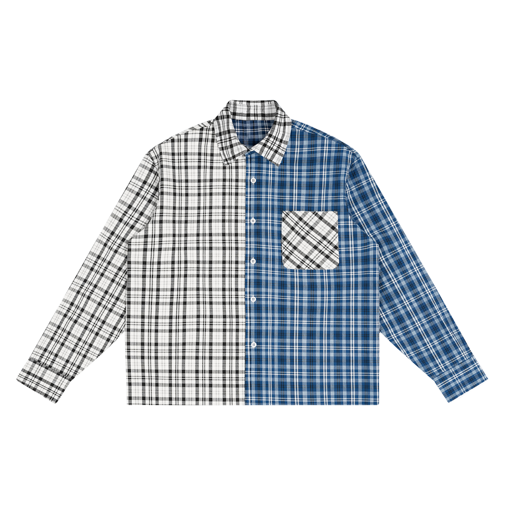 Unisex Oversized Plaid Color Block Shirt ODMPOD