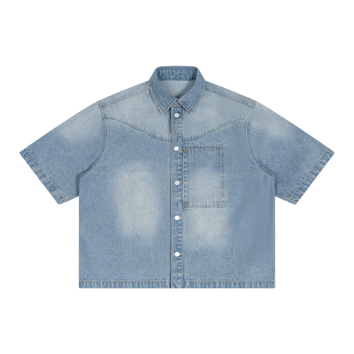 Unisex Vintage Wash Boxy Short Denim Shirt ODMPOD