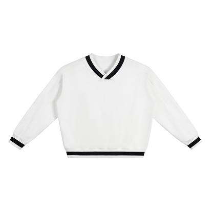 V-Neck Contrast Collar Boxy Sweatshirt D o n e s t a t e