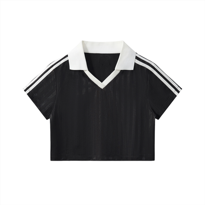 Contrast Collar Striped Cropped Jersey ODMPOD