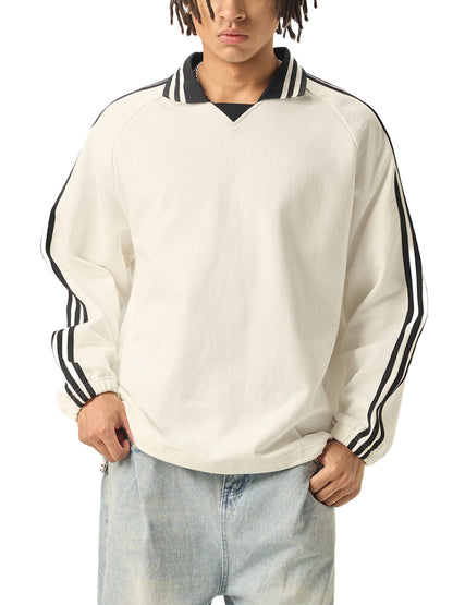 Contrast Striped Lapel Collar Sweatshirt ODMPOD