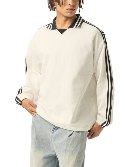 Contrast Striped Lapel Collar Sweatshirt ODMPOD