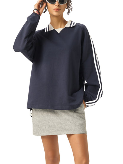 Contrast Striped Lapel Collar Sweatshirt ODMPOD
