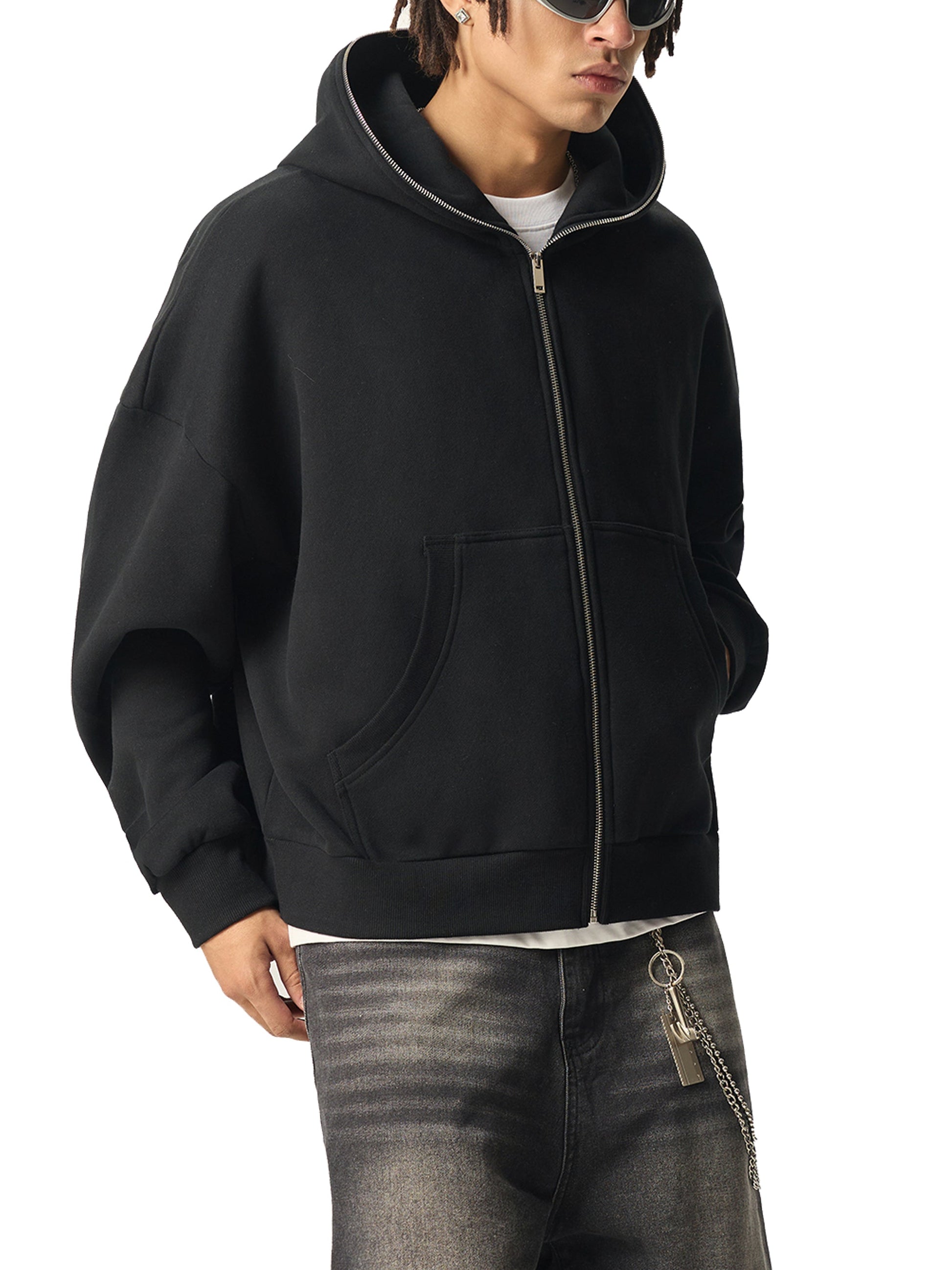 Fleeced Full-Zip Boxy Hoodie D o n e s t a t e