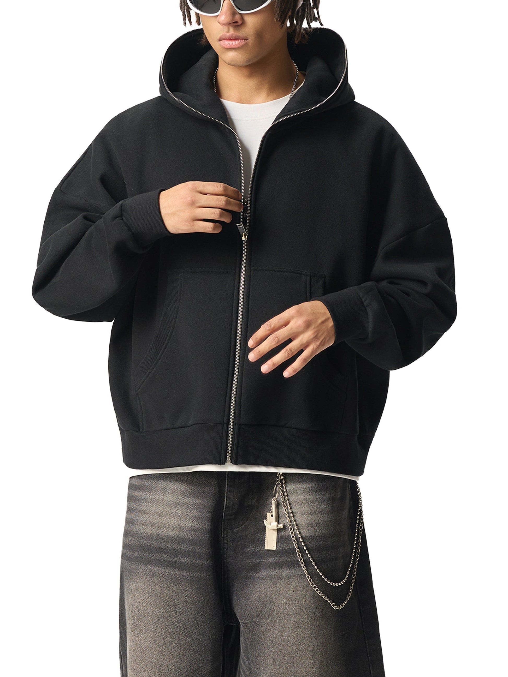Fleeced Full-Zip Boxy Hoodie D o n e s t a t e