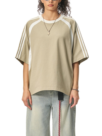 Contrast Stripes Panel Mesh T-shirt D o n e s t a t e