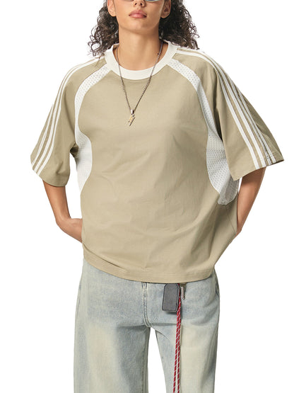 Contrast Stripes Panel Mesh T-shirt D o n e s t a t e