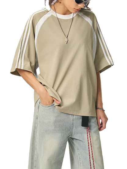 Contrast Stripes Panel Mesh T-shirt D o n e s t a t e