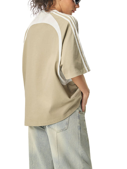 Contrast Stripes Panel Mesh T-shirt D o n e s t a t e