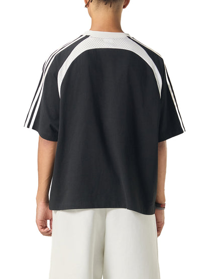 Contrast Stripes Panel Mesh T-shirt D o n e s t a t e