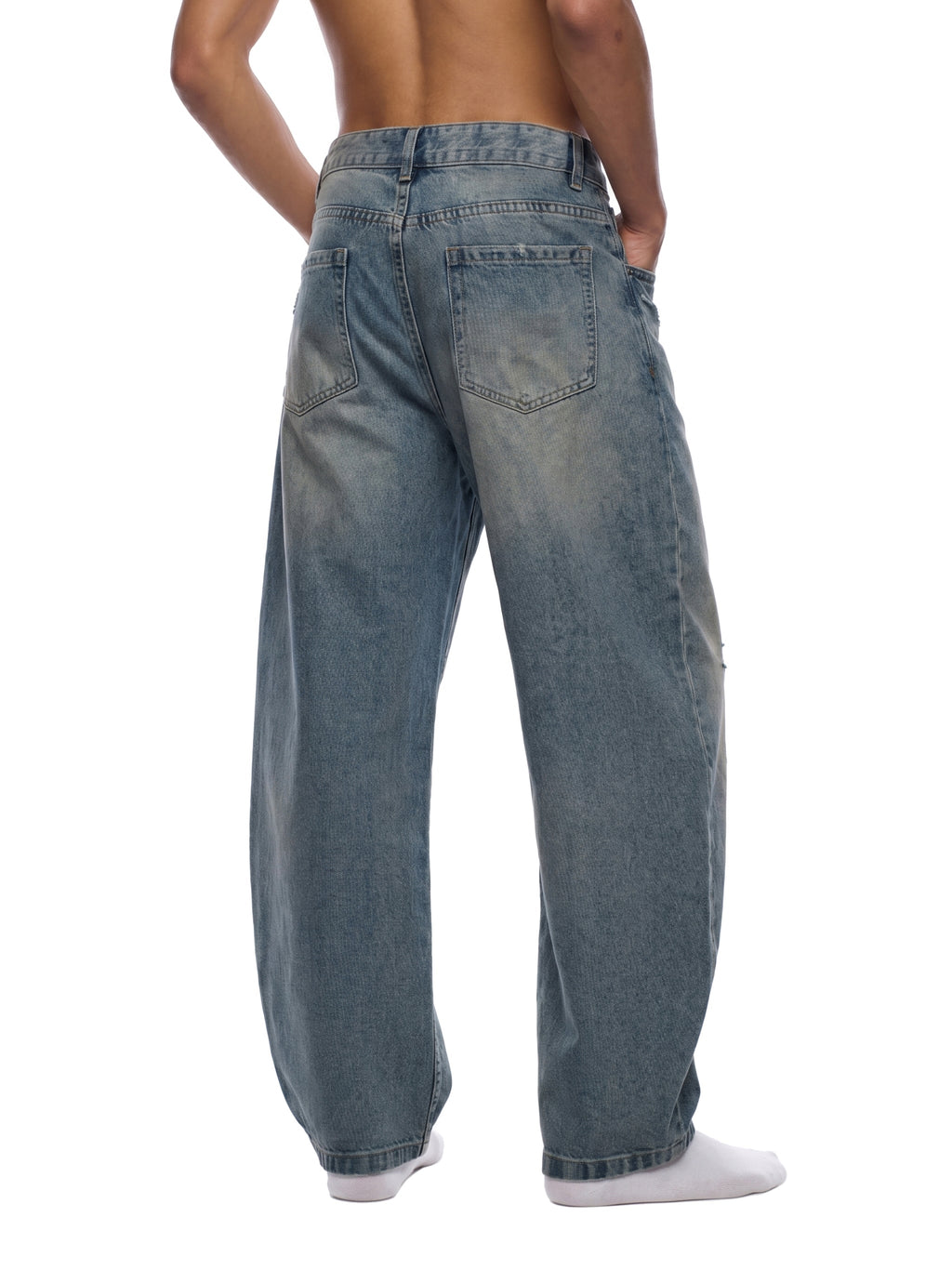 Men's Distressed Barrel Leg Jeans ODMPOD