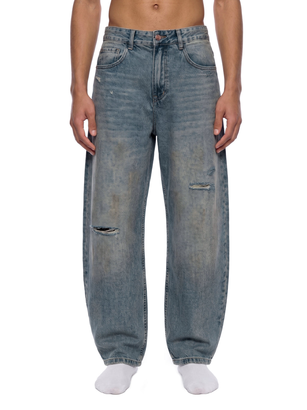 Men's Distressed Barrel Leg Jeans ODMPOD