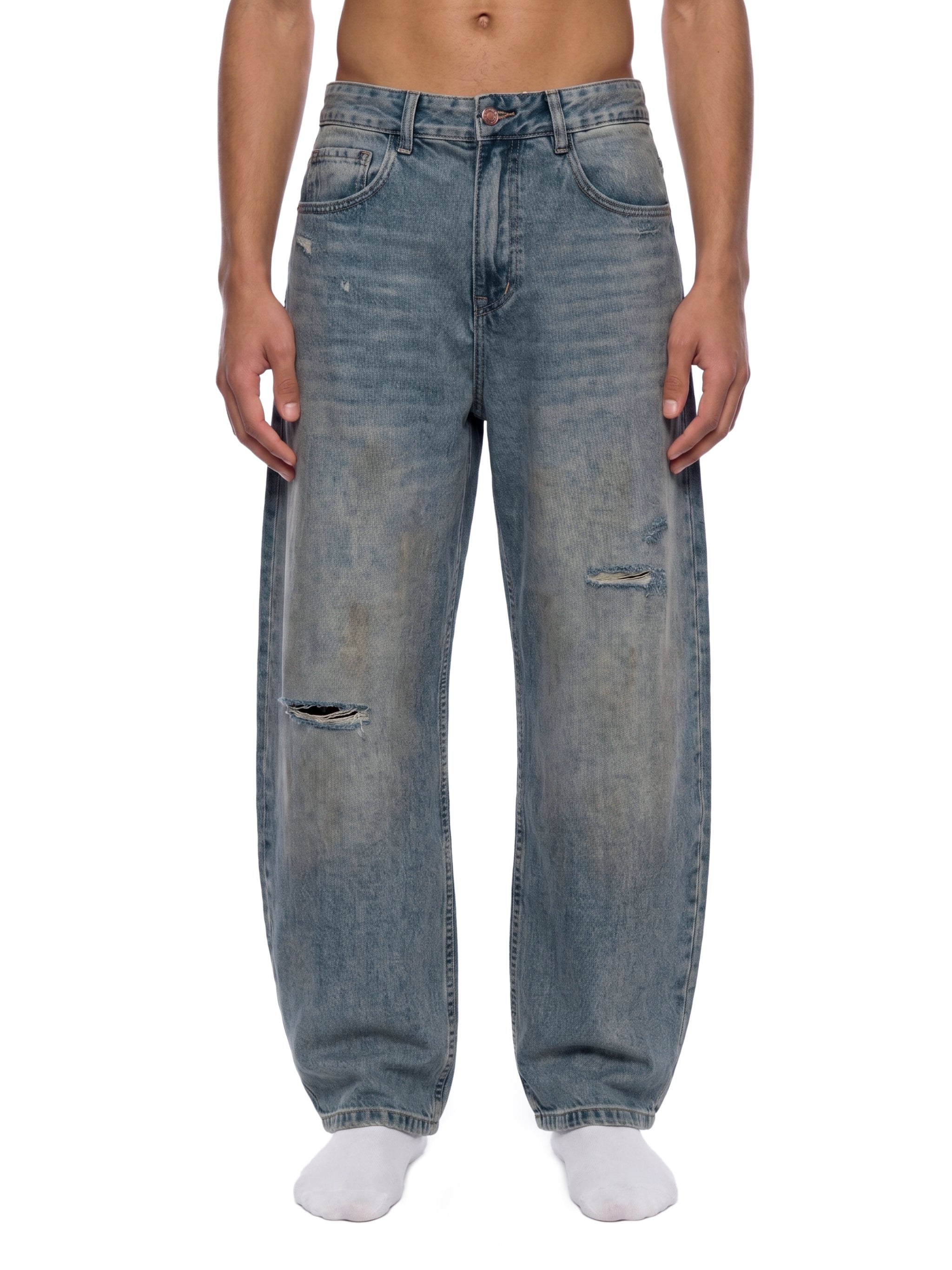 Men's Distressed Barrel Leg Jeans ODMPOD
