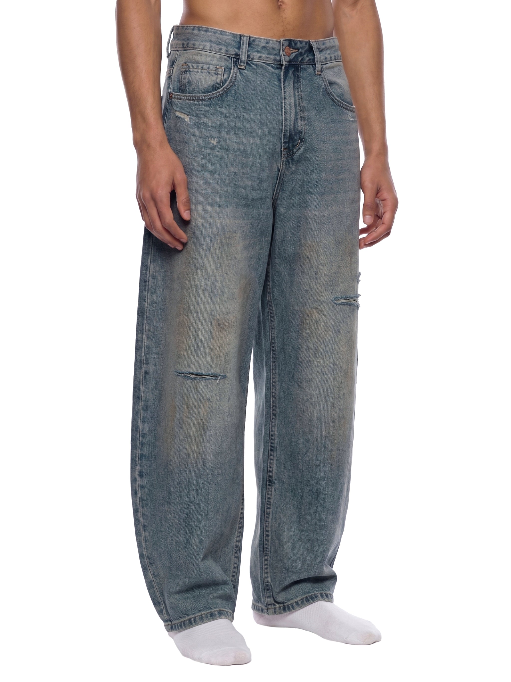 Men's Distressed Barrel Leg Jeans ODMPOD